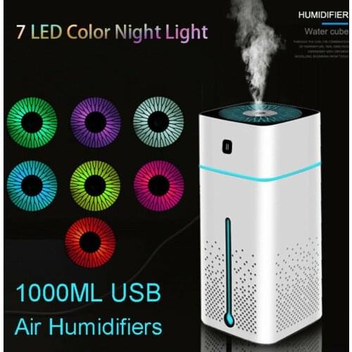 Air Humidifier USB Recharge 1000ml Capacity Colorful Lights Humidifier Aroma Diffuser Lowe Noise Humidifier For Home Office Car