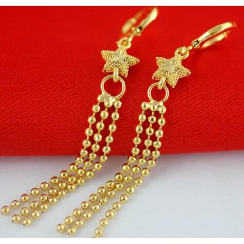 Stars Dangle Earrings Yellow Gold Filled Girls/ Women Long Tassel Earrings