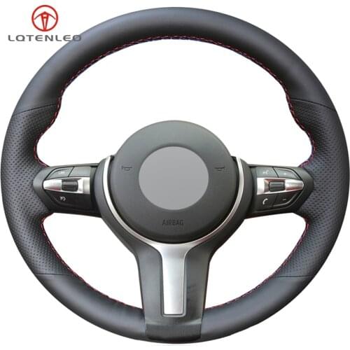 LQTENLEO Black Leather DIY Car Steering Wheel Cover for BMW (M Sport) 2 Series F22 F23 F45 F46 X4 F26 X5 F15 X6 F16 2014-2019