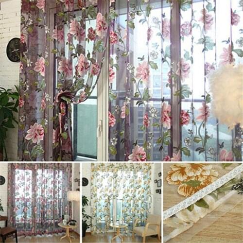 Bedroom curtains for living room Modern curtains for kitchen Floral print see through window curtains Fabric Tulle Sheer Curtain