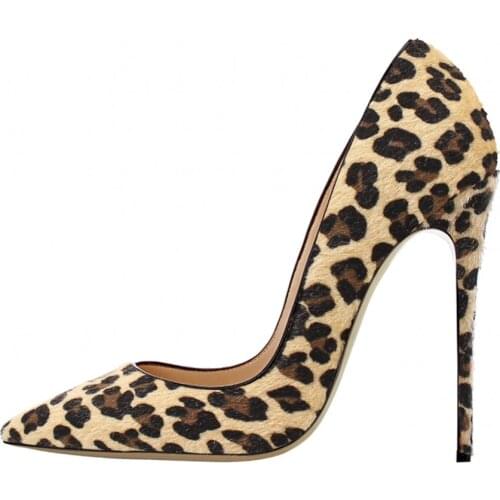 Leopard Pointed Toe Pumps Women Genuine Leather High Heels Shoes Sexy Slip On Pumps Big Size Zapatos Mujer High Quality D011A