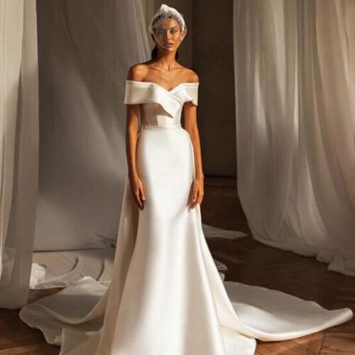 Elegant Satin Mermaid Wedding Dress 2021 Off The Shoulder Back With Zipper Sashes And Bow Simple Bridal Gown Vestidos De Novia