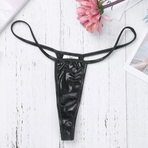 Women Lingerie Micro G-string Tangas Thong Shiny Metallic PVC Leather Bikini Briefs Underwear Sissy Hot Sexy T-back Mini Panties
