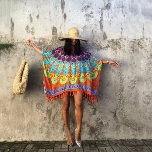 Womens African Dress Oversized Loose Pullover 2021 New Tassel Fashion Sun Protection Round Neck Beach Holiday Dashiki Dress