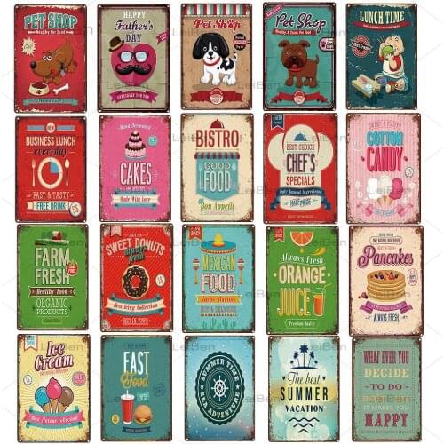 Pet Shop Dessert Shop Bakery Shop Wall Decor Metal Plaque Restaurant Vintage Metal Tin Sign Fast Food Shop Store Summer Poster