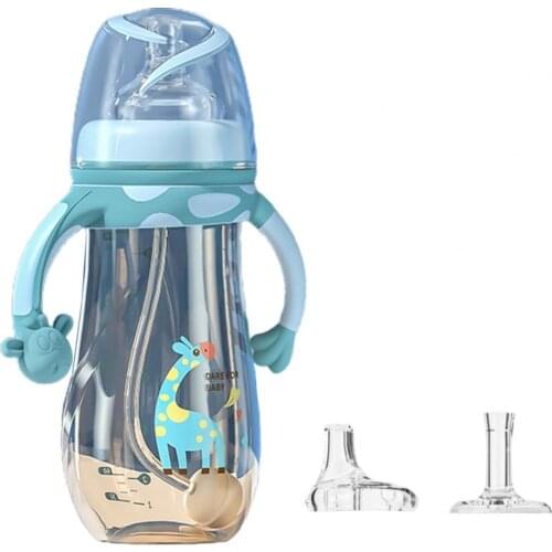 1 Set 240ml/300ml Straw Bottle Double Handle Large Capacity PPSU Toddler Water Sippy Bottle for Outing