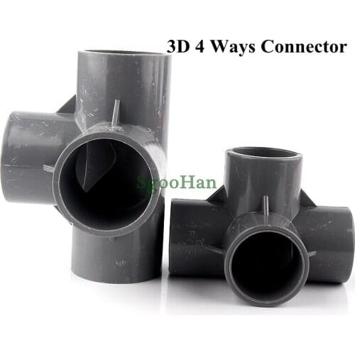 5~50pcs Size 20~50mm PVC Pipe 4 Ways 3D Connector Aquarium Fish Tank Tube Joints Irrigation System Plastic Frame Tube Fittings