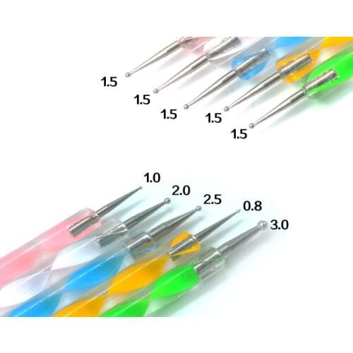 5PCS/Pack 2-Ways Size 4 6 8 10 12 Acrylic Nail Art Brush Pen Carving Cuticle Pusher 5pcs/set