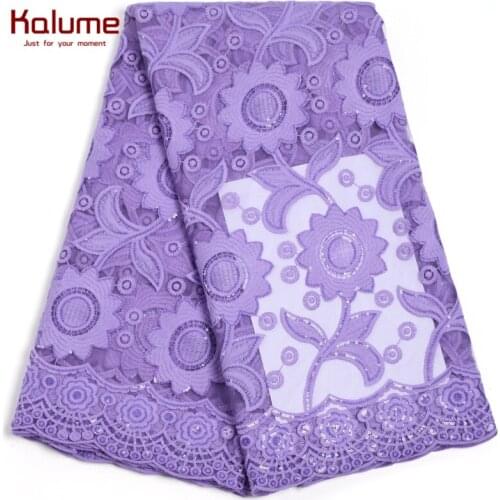 Kalume African Sequins Lace Fabric Embroidery French Milk Silk Lace Fabric With Sequins Nigerian Lace Fabric For Party F2215