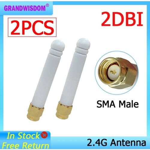 2pcs 2.4GHz antenna wifi SMA Male Connector 2~3dbi 2.4 ghz antena wi fi Small Size antenne white wi-fi antenas antennas router