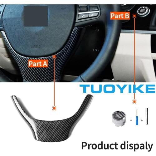 Car Styling Real Carbon Fiber Steering Wheel Trim Cover Sticker Diamond Start Stop Button For BMW 5-series F10 F11 F18 2010-2015