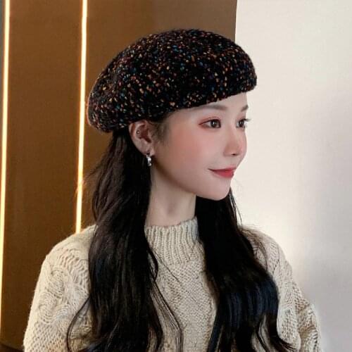 Beret Hat for Women Cashmere Winter Retro French Winter Black Red French Artist Flat Fashion Red Yellow Lady Vintage Cap