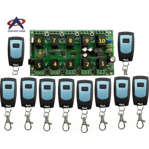 DC12V 10A 10CH RF Wireless Remote Control system 1 Receiver +10* waterproofing Transmitter Individual learning code Doors/ lamp