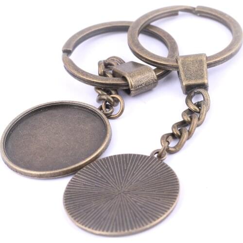 Onwear 5pcs red copper round 25mm cabochon keychain settings diy blank metal key chain accessories