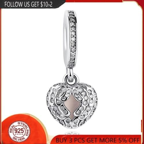 NEW 100% 925 Sterling Silver Angel Heart Beads Charms Fit Original Pandora Bracelets Bangle Make DIY For Women Jewelry Gif