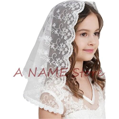 Girls Kids First Communion Veils French Lace Head Covering Mantilla Church Veil Headwrap Flowergirl Lace Veil Floret Edge MK2005