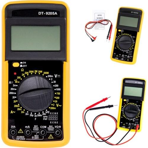 Digital Multimeter Tester Professional Automotive Multimeter DT9205A Handheld Ohm Capacitance AC DC Voltage Tester for Beginner