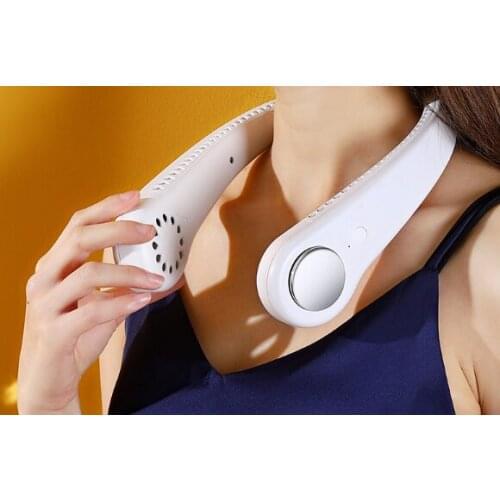 Home office portable rechargeable bladeless mute large wind power small usb lazy neck hanging fan J03