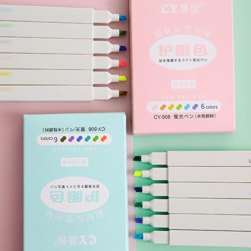 6 Colors Highlighter Pen Morandi Fluorescent Pen Pastel Markers for Highliting Drawing Doodling Coloring Stationery Hilighter