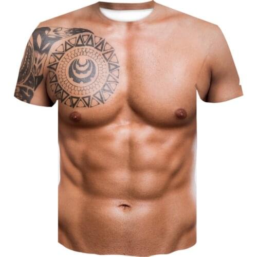 New Funny Six-pack abs Muscle Tattoos T Shirt for Men Summer Short Sleeve Tees Cool Streetwear 3D Print Fake T-shirt dropshiping