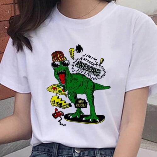 T shirts Womens Cool Dinosaur Print Harajuku T-Shirt O-neck Short Sleeve Tshirt Women Street Clothing Fashion Tops Tee Female