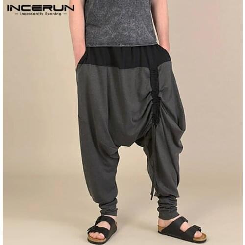 INCERUN Men Harem Pants Drawstring Patchwork Casual Loose Drop Crotch Trousers Joggers Elastic Waist Streetwear Pants S-5XL 7