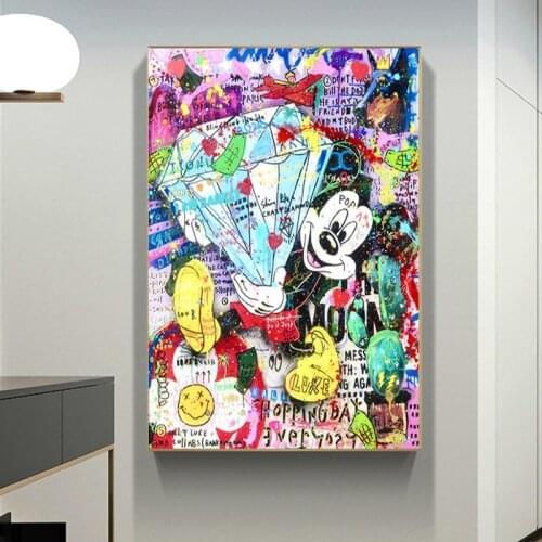 Disney Animation Mickey Mouse With Diamond Posters and Prints Canvas Painting On the Wall Art Pictures for Room Wall Home Decor