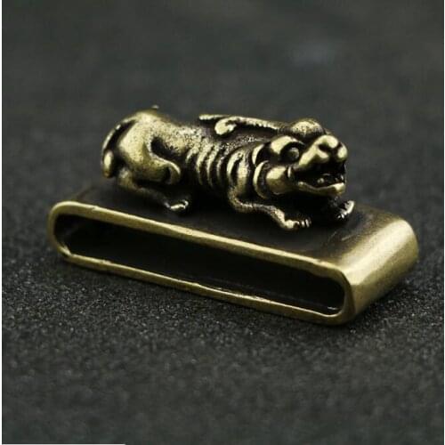 Collection Chinese Brass Carved Animal Pixiu BraveTroops Belt Key Ring Exquisite Small Statue