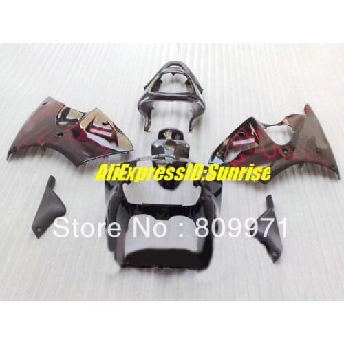 Red flames black Fairing KIT for KAWASAKI Ninja ZX6R 636 2000 2001 2002 ZX 6R ZX6R 00 01 02 Injection mold Fairings set