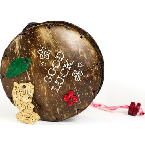 Handmade Coconut Shell Coin Purse Good Luck Round Mini Cute Wallet Purse Coin Holder Girls Childrens Gift USB Cable Headset Bag