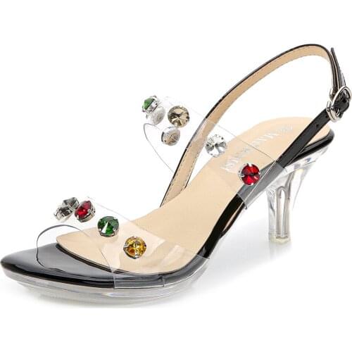 Mclubgirl Womens Sandals 2021 New Transparent Crystal Semi-High Heeled For Women And Ladies Heels WZ-S6