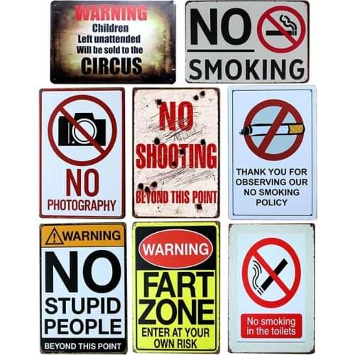 Warning No Smoking Metal Sign Vintage Tin Plate Cafe Decoration Pub Retro Wall Plaque Decorative Home Decor 20x30cm