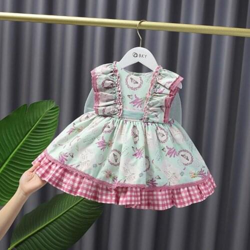 Miayii Baby Clothing Spanish Vintage Ball Gown Bow Print Sleeveless Lolita Princess Dresses For Girls Easter Eid A188