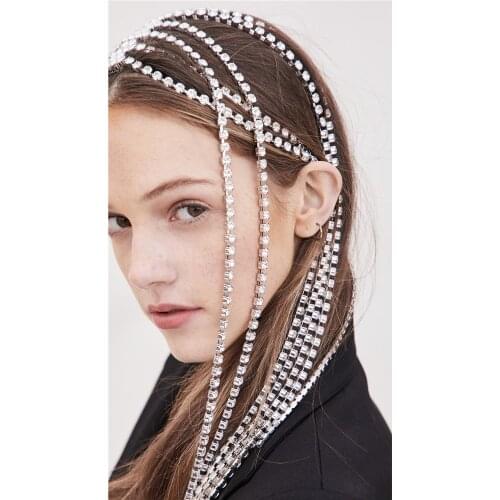 Trendy Rhinestone Hair Accessories Chain for Women Wedding Jewelry Elegant Full Crystal Tassel Hairbands Long Chain Headwear