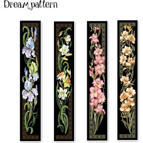 Iris Daffodil Orchid cross stitch package flower aida 18ct 14ct 11ct black cloth people kit embroidery DIY handmade needlework