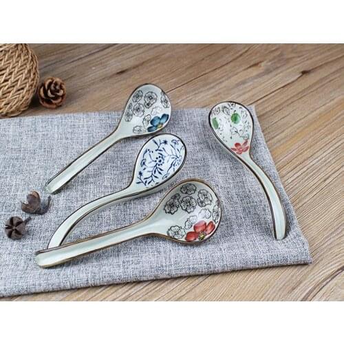 4pcs/set Ceramic spoon Set Inlay Ceramic Handle Coffee Scoop Vintage Gold Plating Dessert Spoon High Grade Cake Scoop