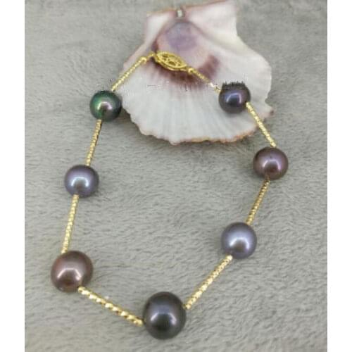 Nature 9-10mm tahitian black pearl bracelet 7.5-8 inch Gold clasp