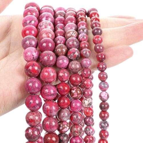 Natural Stone Rose Red Emperor Pine Round Loose Spacer Bead For Jewelry Making DIY Bracelets Necklace Charm Accessories 6/8/10MM