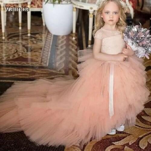 Peach Girl Dresses High Low Tiered Pageant Gowns for Toddler Kids Clothing Couture