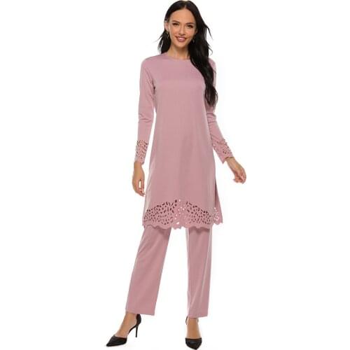 New Middle East Muslim Dress Abaya Burnt Flower Wear 2 Piece Set wholesale Islamic Prayer Clothes Women Robe Pour Fillette Girl