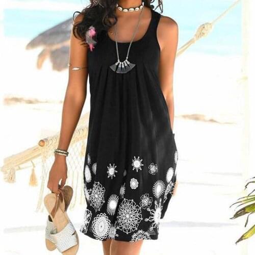 Dress Womens Sundress Sleeveless O Neck Mini Dress Printed Basic Casual Loose Holiday Fashion Vintage Plus Size Women Dresses