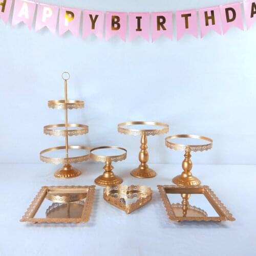 Gold Metal Cake Stand Set Cupcake Serving Stand Display Rack Birthday Party Wedding Decoration Holder 6- 16 Pcs
