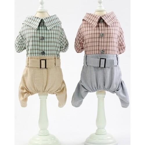 Dog Shirt Spring Summer Casual Plaid Four-legged Pants Pomeranian Bichon Yorkshire Chihuahua Bulldog Teddy Husky Dog Cat Clothes