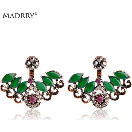 Madrry Turkish Resin Wing Shape Stud Earrings For Women Antique Gold color Brincos Crystal Oorbellen Valentines Day Bijuteria