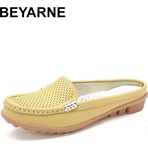 BEYARNE solid summer women slippers genuine leather casual flip flops women flats shoes slip on flats clogs shoes woman