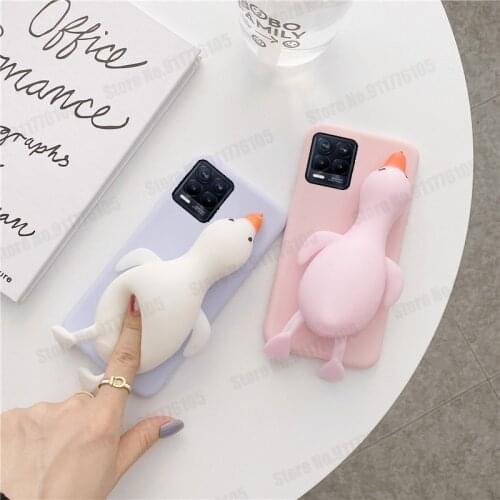 3D DIY Duck Reliver Stress Silicone Phone Case For OPPO Realme GT NEO 8 X7 7 X50 Pro C21 V15 V13 5G Candy Color Gel Rubber Cover