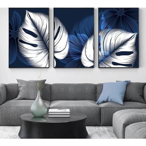 Blue White Plant Flower Leaf Posters Printings Modern Home Decor Picture Abstract Wall Art Canvas Painting Nordic Decor Cuadros