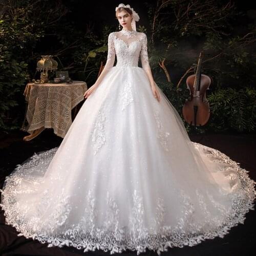 Wedding Dress New High Neck Embroidery Luxurious Backless Half Sleeves Plus Size Wedding Gowns For Women Vestidos De Novia G211