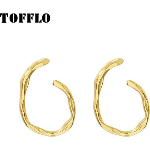 TOFFLO Stainless Steel Jewelry Wavy Geometric Hoop Earrings Fashion Womens Earrings BSF319