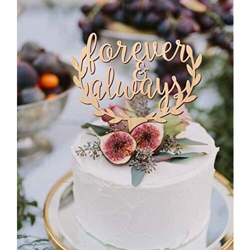 Forever & Always Wedding Cake Topper Personalized Cake Decor For Engagement Anniversary Party Rustic Romantic Wood Mirror Gold